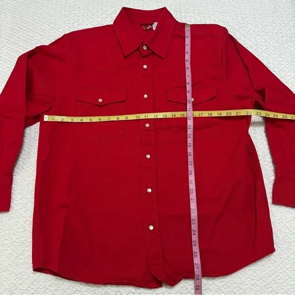 Vintage Marlboro Red Star Red Cotton Pearl Button Long Sleeve Shirt Size Medium - Picture 5 of 5